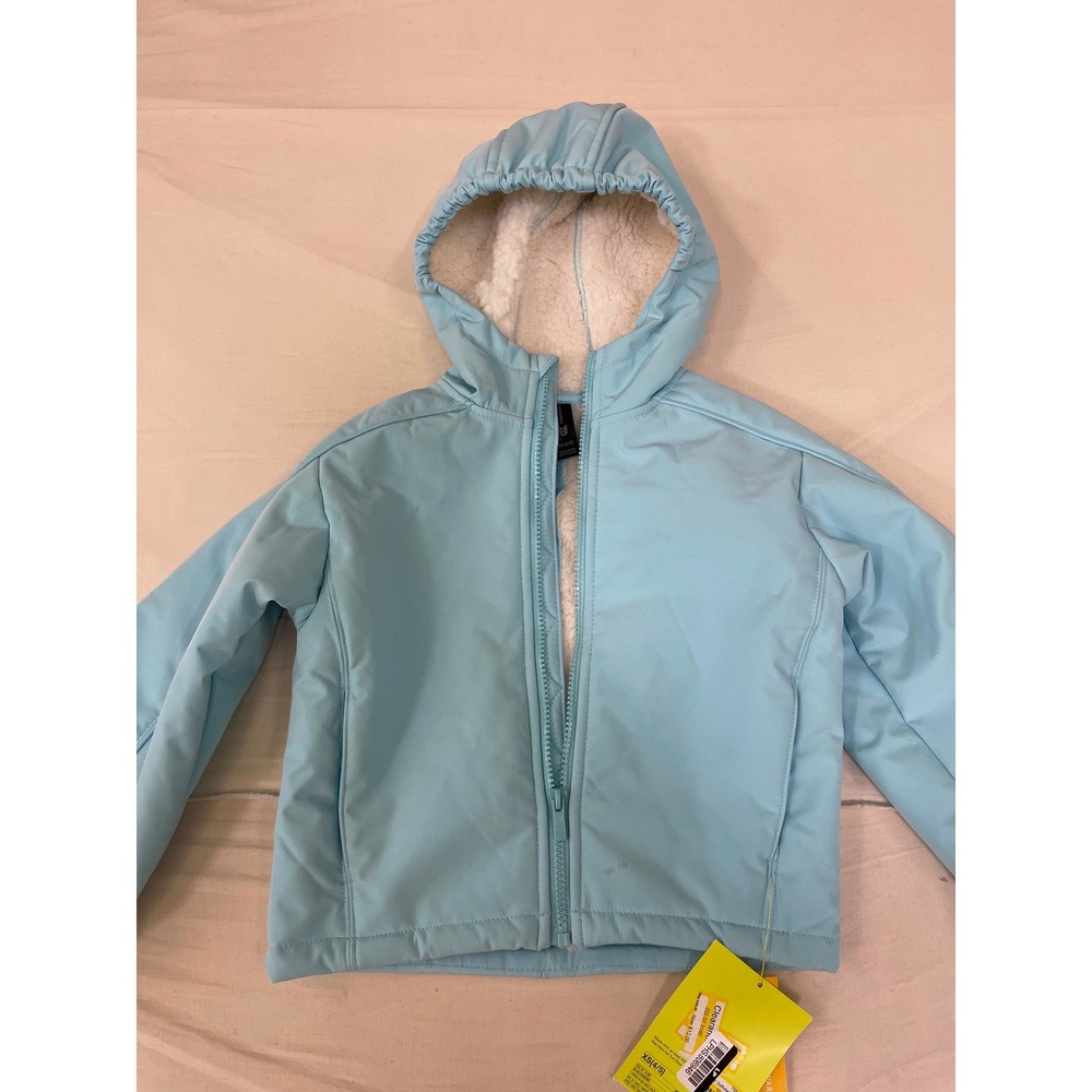 All In Motion Girls Softshell Sherpa Lined Hooded Jacket Light Blue XS 4/5 NWT